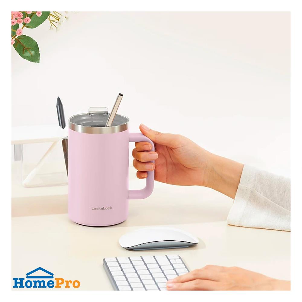 แก้วน้ำสุญญากาศ LOCKNLOCK FLAT TABLE MUG 0.73 ลิตร สีม่วง