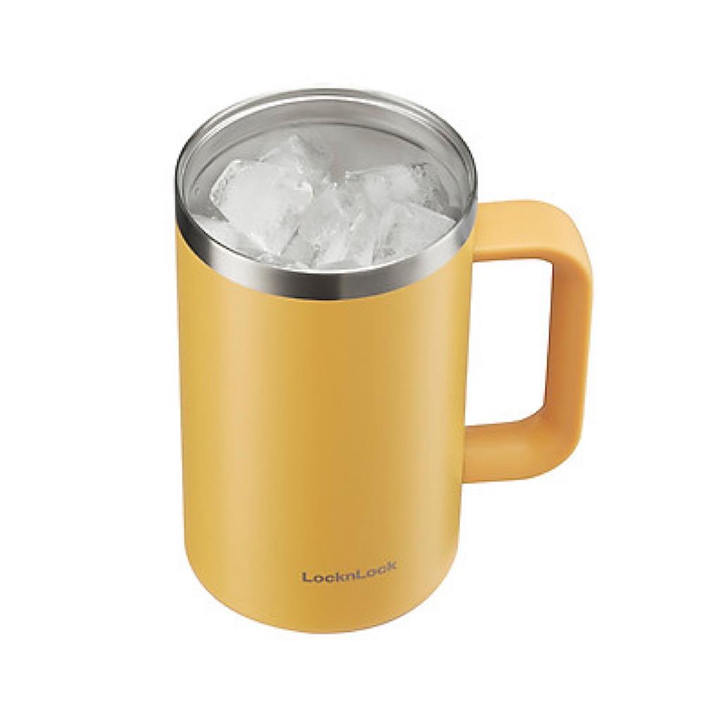 แก้วน้ำสุญญากาศ LOCKNLOCK FLAT TABLE MUG 0.73 ลิตร สีเหลือง