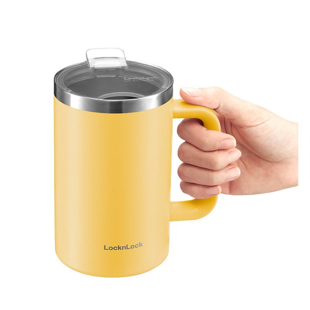 แก้วน้ำสุญญากาศ LOCKNLOCK FLAT TABLE MUG 0.73 ลิตร สีเหลือง