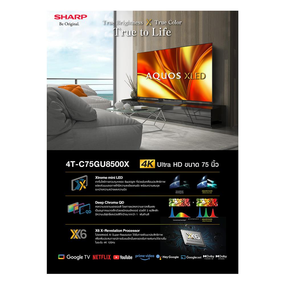 ทีวีเอ็กซ์แอลอีดี 75 นิ้ว SHARP (4K, XLED, GOOGLE TV) 4T-C75GU8500