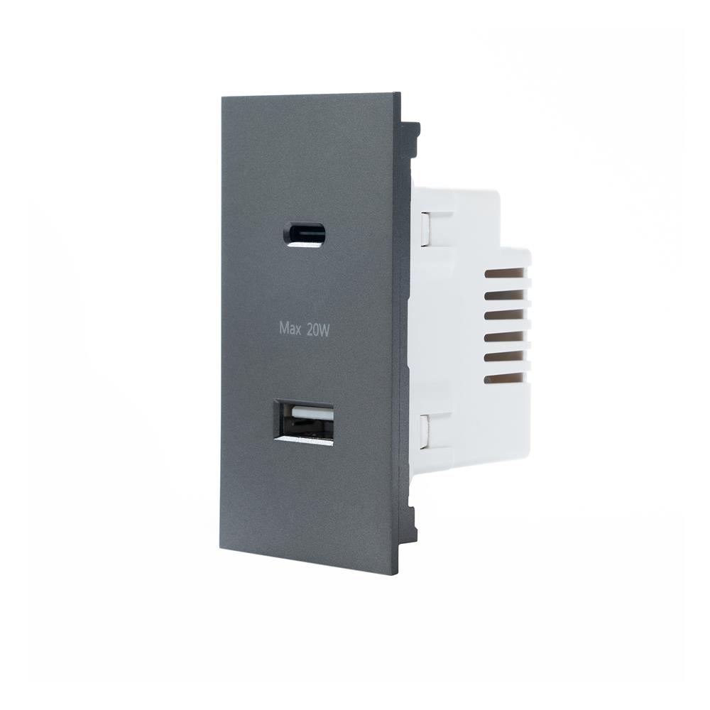 เต้ารับ USB 1 ช่อง TYPE C 1 ช่อง SIMON SIM52S-12CS-GR7 สีเทาเข้ม