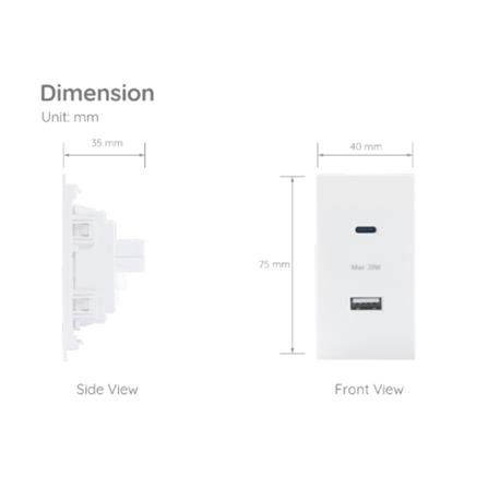 เต้ารับ USB 1 ช่อง TYPE C 1 ช่อง SIMON SIM52S-12CS-WH สีขาว_2