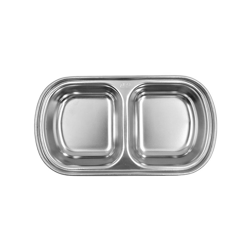 ถ้วยน้ำจิ้มเหลี่ยมสเตนเลส 2 ช่อง FOFO KOREA สีเงิน