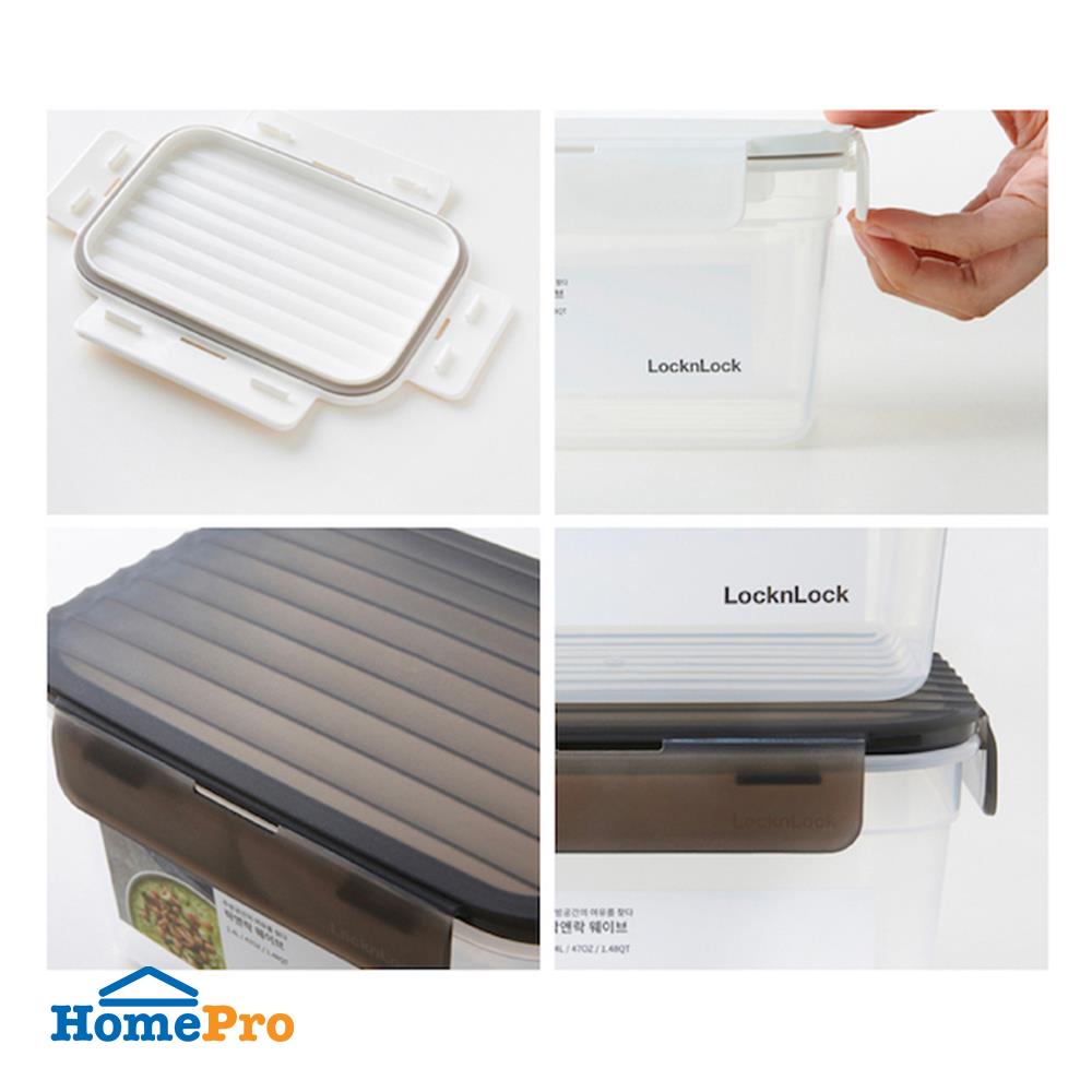 กล่องอาหารเหลี่ยม LOCKNLOCK WAVE CONTAINER 0.96 ลิตร สีเทา