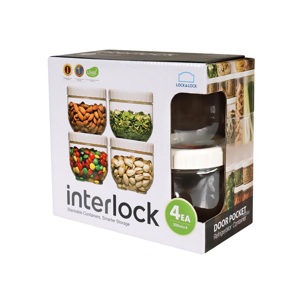 ขวดโหลพลาสติก PET LOCKNLOCK SCREW LID INTERLOCK 500 มล. สีขาว/ใส 4 ชิ้น