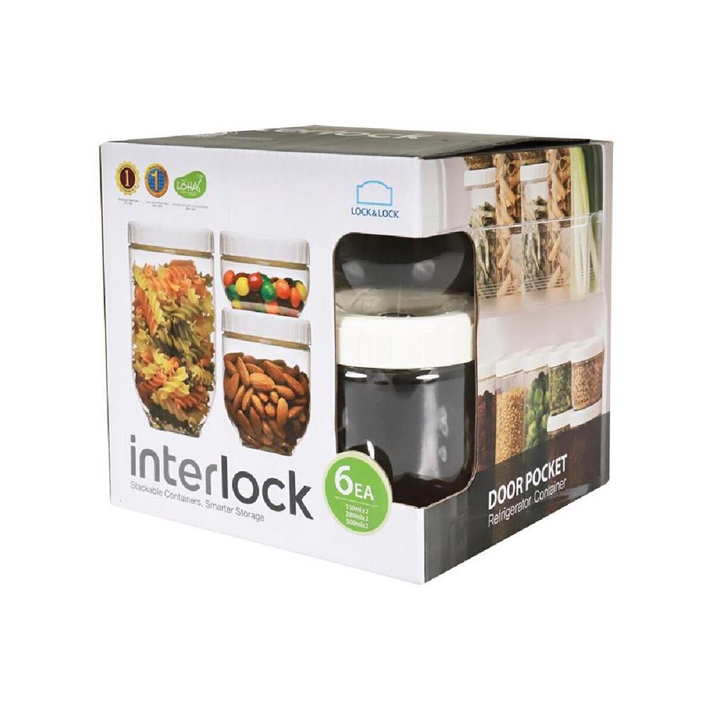 ขวดโหลพลาสติก PET LOCKNLOCK SCREW LID INTERLOCK สีขาว/ใส 6 ชิ้น