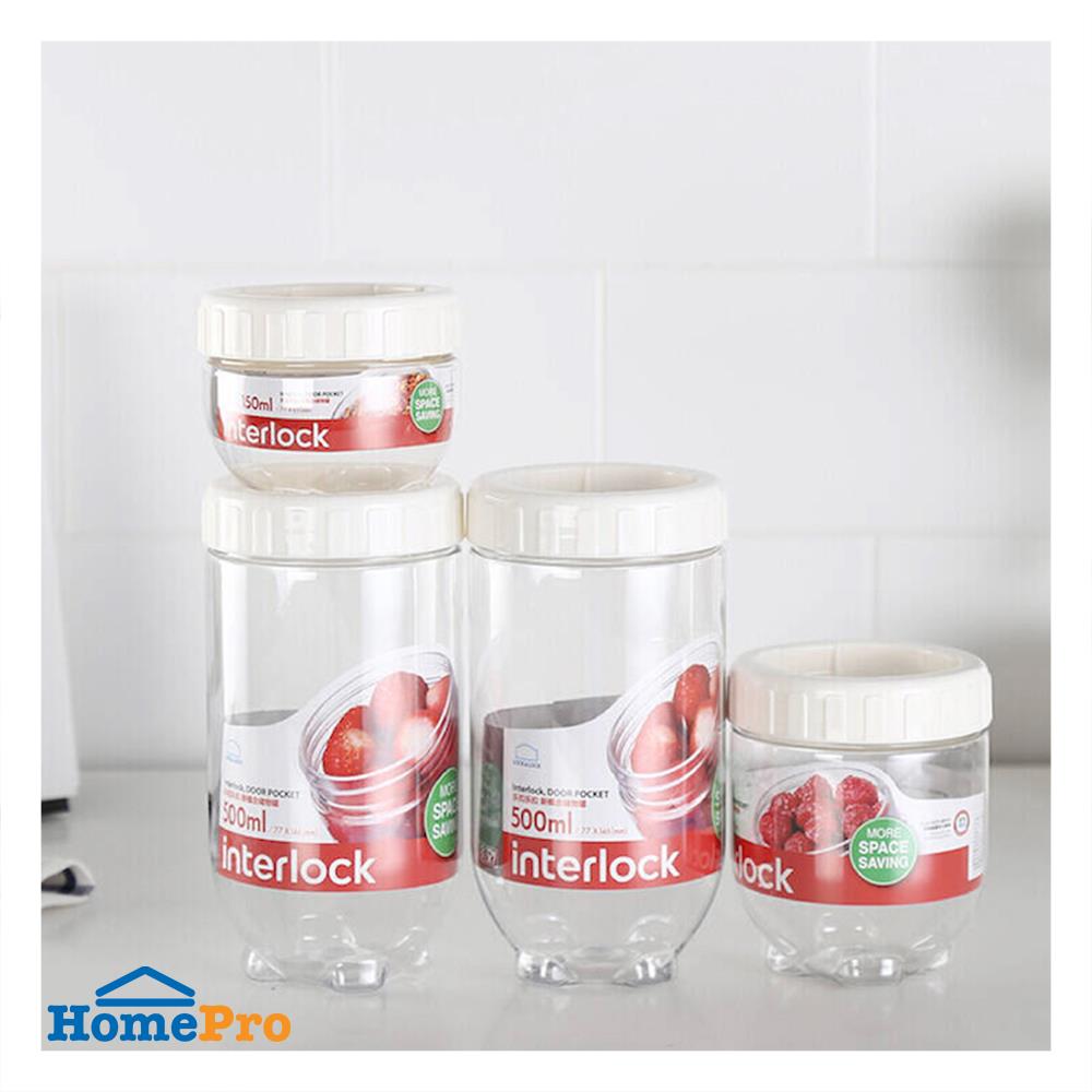 ขวดโหลพลาสติก PET LOCKNLOCK SCREW LID INTERLOCK สีขาว/ใส 6 ชิ้น