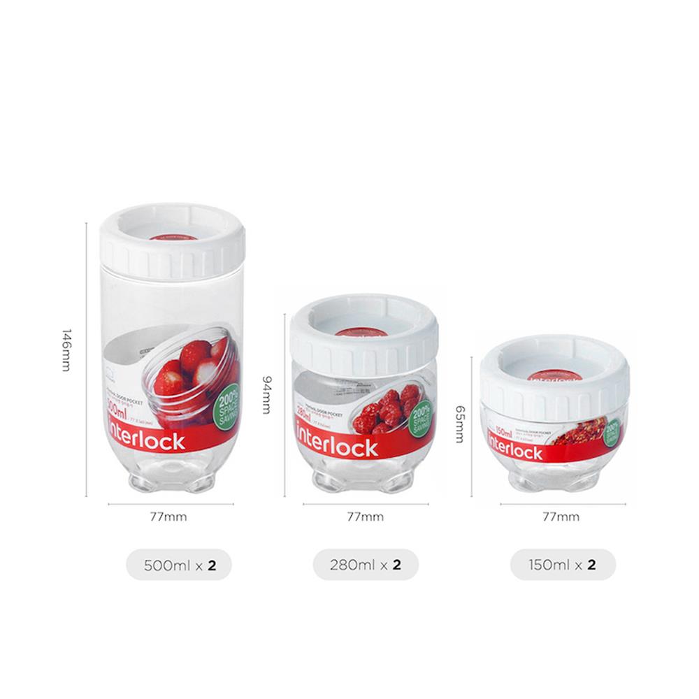 ขวดโหลพลาสติก PET LOCKNLOCK SCREW LID INTERLOCK สีขาว/ใส 6 ชิ้น