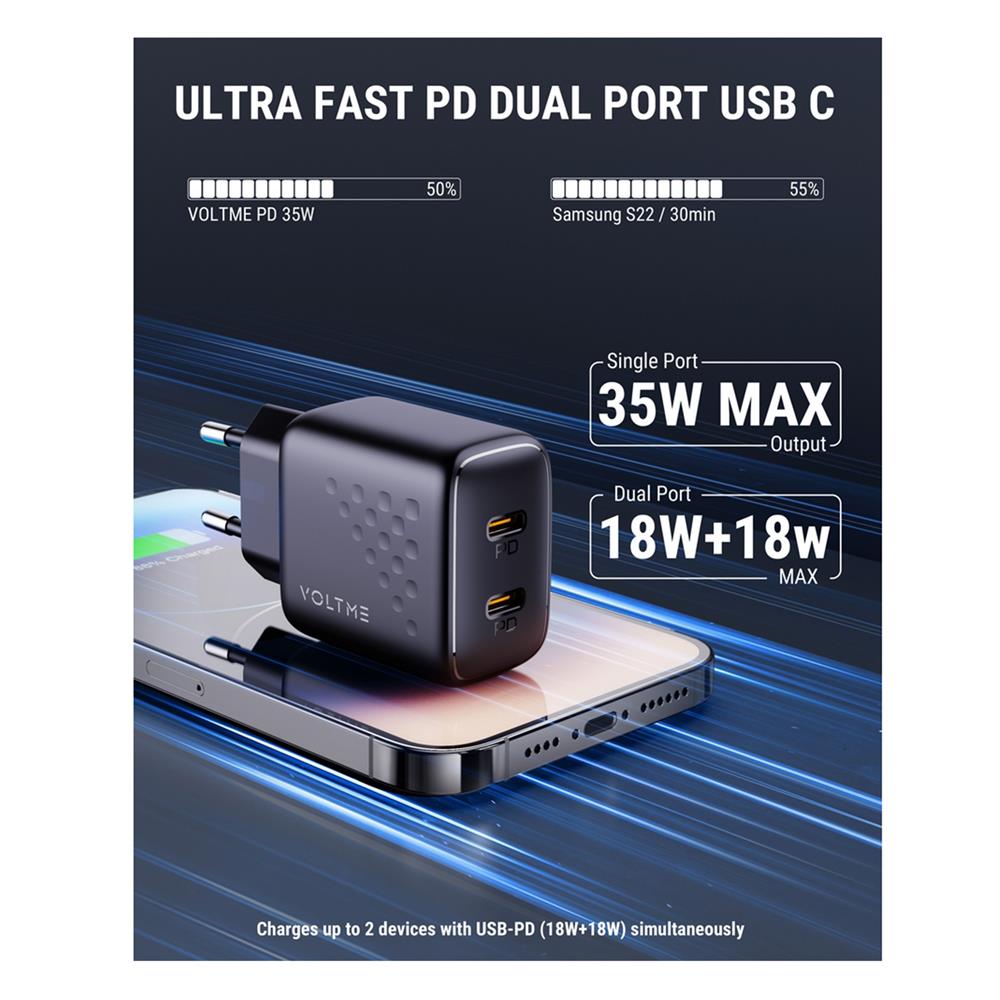 ชุดสายชาร์จ C TO C VOLTME V2021T 35W สีดำ