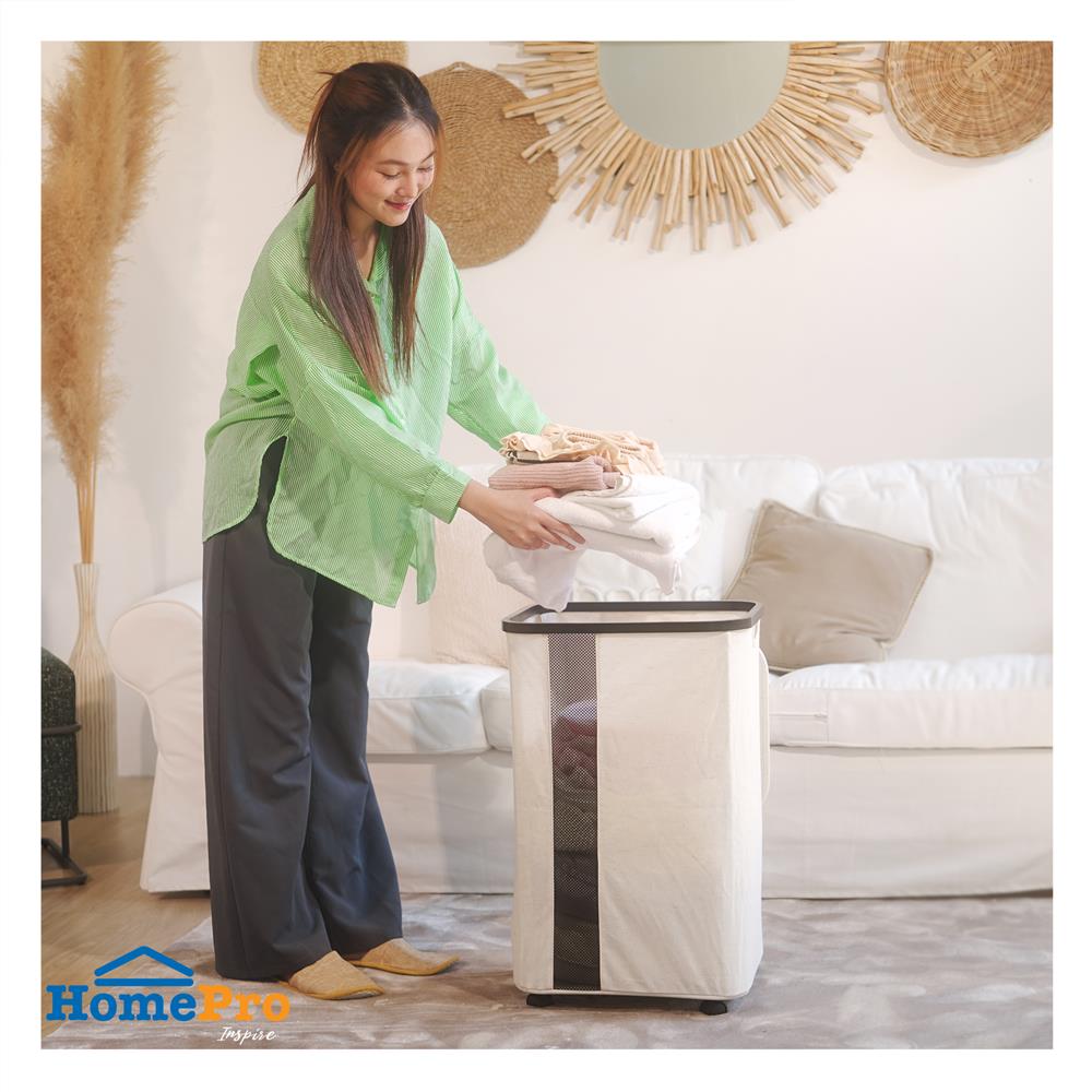 ถังผ้าเหลี่ยมมีล้อ PLIM LOFT 40.5x33x65 ซม. สีขาว