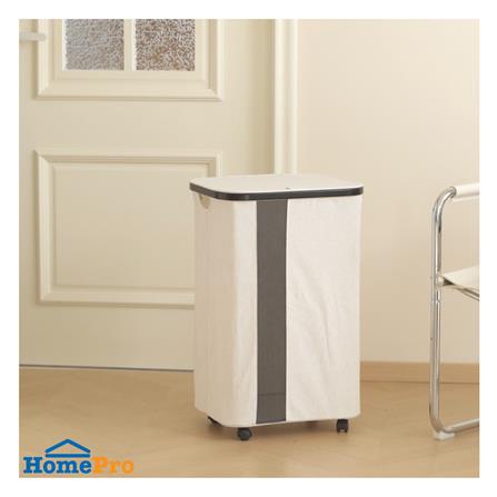 ถังผ้าเหลี่ยมมีล้อ PLIM LOFT 40.5x33x65 ซม. สีขาว_6