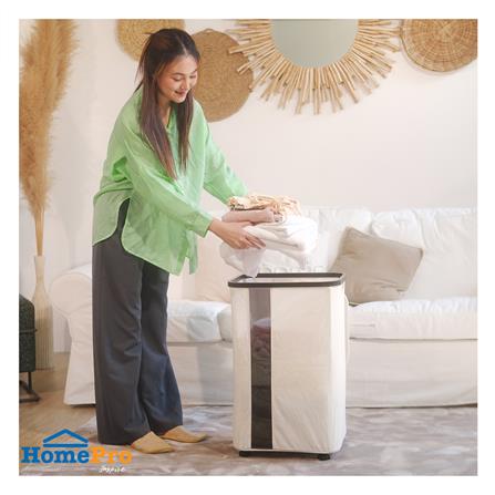 ถังผ้าเหลี่ยมมีล้อ PLIM LOFT 40.5x33x65 ซม. สีขาว_7