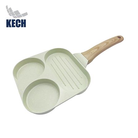 กระทะ 3 ช่อง ด้ามไม้ 18 ซม. KECH CERAMIC สีเขียว IH_0