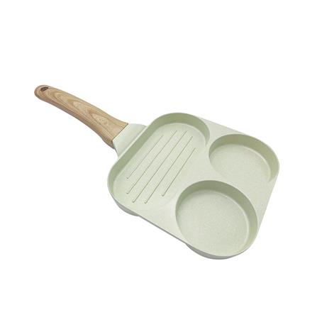 กระทะ 3 ช่อง ด้ามไม้ 18 ซม. KECH CERAMIC สีเขียว IH_2