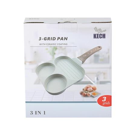 กระทะ 3 ช่อง ด้ามไม้ 18 ซม. KECH CERAMIC สีเขียว IH_5