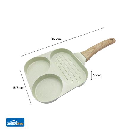 กระทะ 3 ช่อง ด้ามไม้ 18 ซม. KECH CERAMIC สีเขียว IH_7