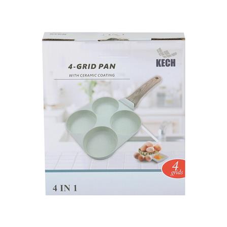 กระทะ 4 ช่อง ด้ามไม้ 18 ซม. KECH CERAMIC สีเขียว IH_4