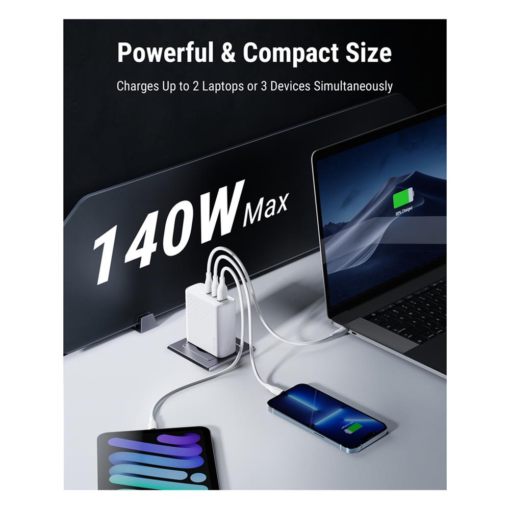 อะแดปเตอร์ USB-A&C VOLTME V2028TH 140W สีขาว