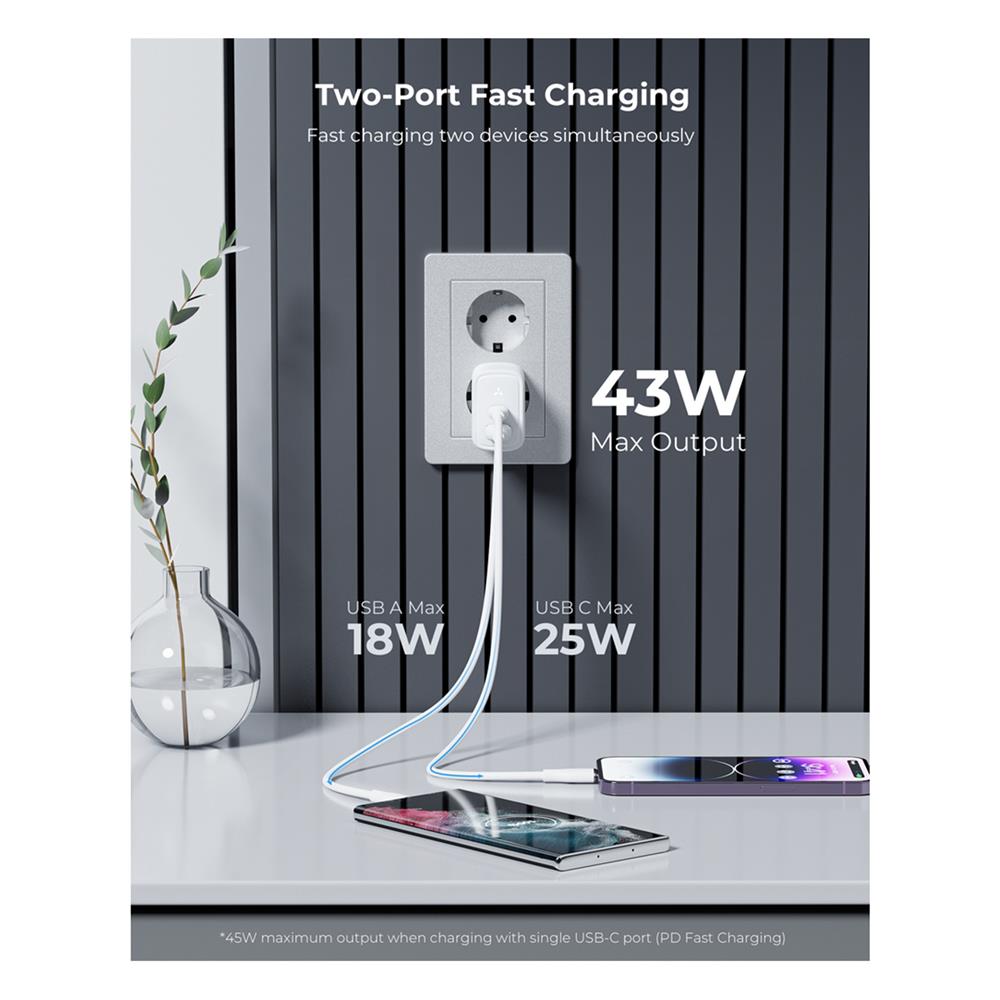 อะแดปเตอร์ USB-A&C VOLTME V2114TH 45W สีขาว