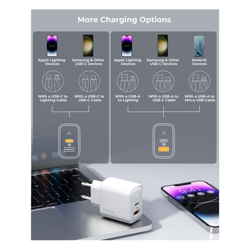 อะแดปเตอร์ USB-A&C VOLTME V2114TH 45W สีขาว