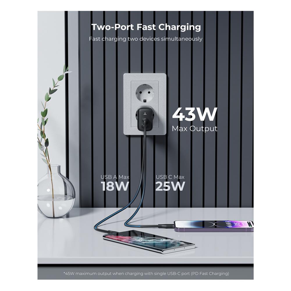 อะแดปเตอร์ USB-A&C VOLTME V2113TH 45W สีดำ