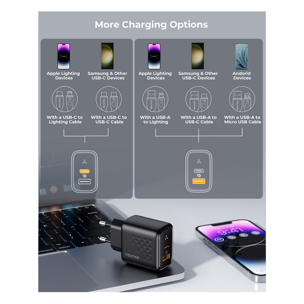 อะแดปเตอร์ USB-A&C VOLTME V2113TH 45W สีดำ