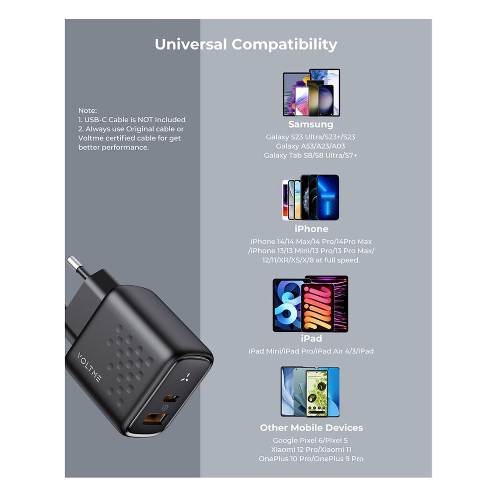 อะแดปเตอร์ USB-A&C VOLTME V2113TH 45W สีดำ