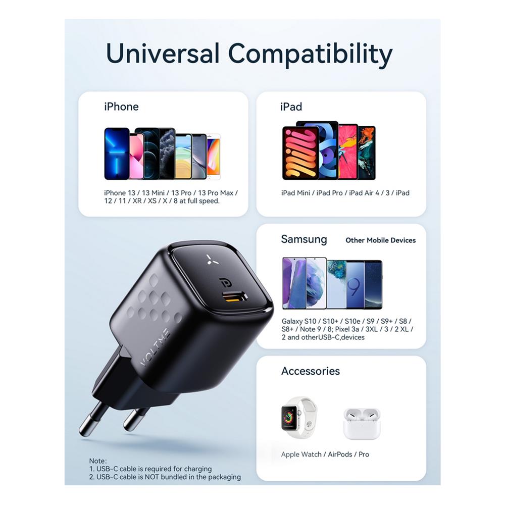 อะแดปเตอร์ USB-A&C VOLTME V2003TH 20W สีดำ