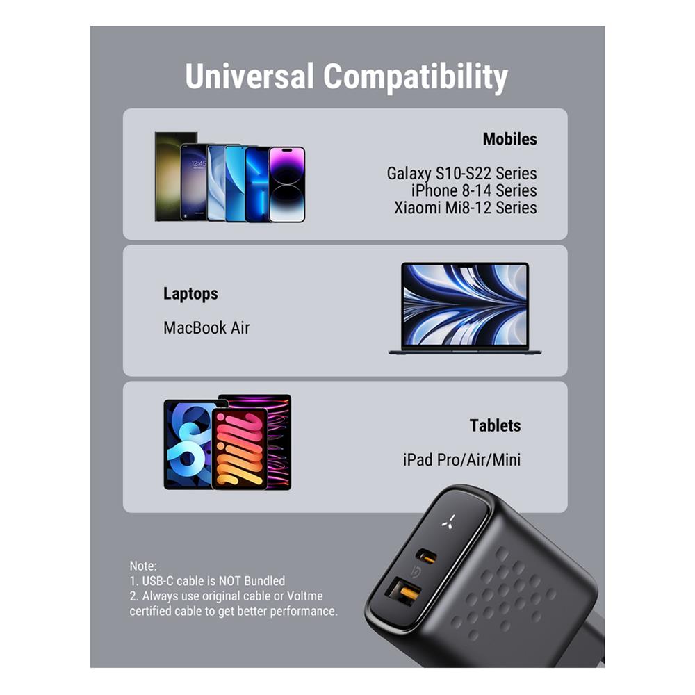 อะแดปเตอร์ USB-A&C VOLTME V2109TH 35W สีดำ