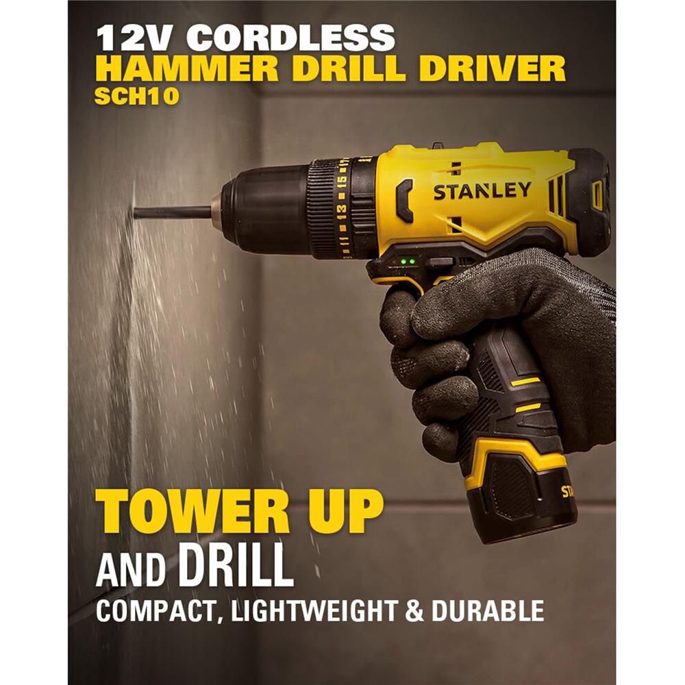 สว่านกระแทกไร้สาย (พร้อมแบตเตอรี่) STANLEY SCH10D1-B1 12 โวลต์