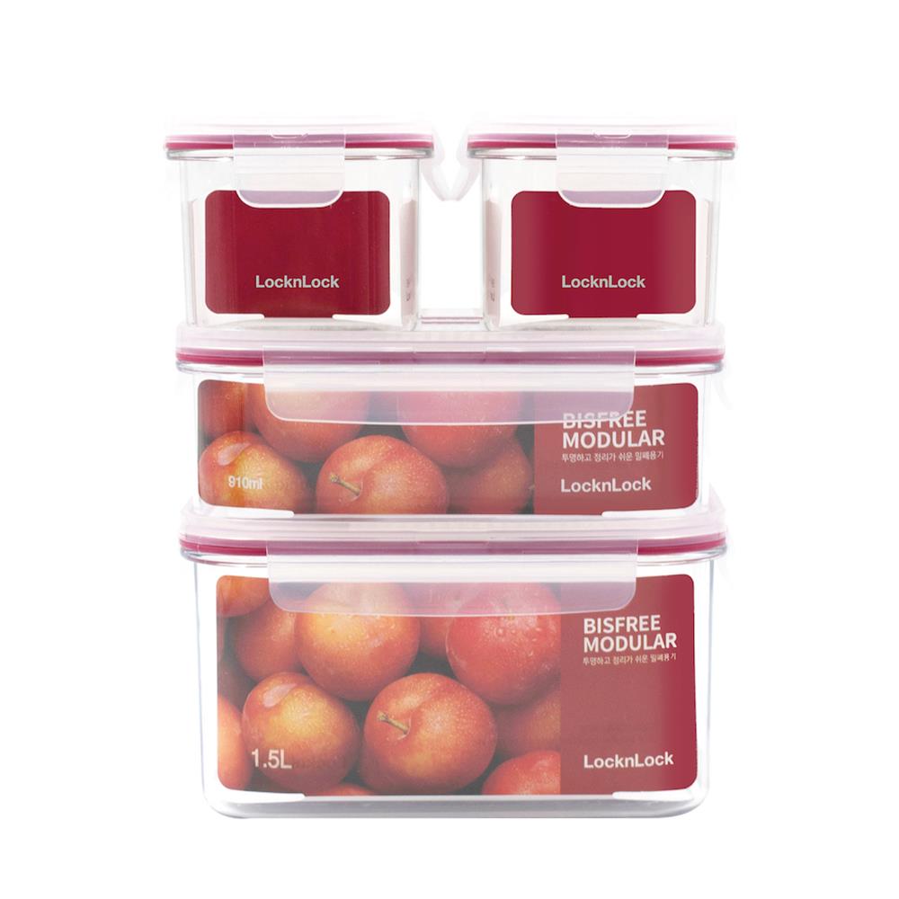 ชุดกล่องอาหาร LOCKNLOCK BISFREE MODULAR สีแดง 4 ชิ้น
