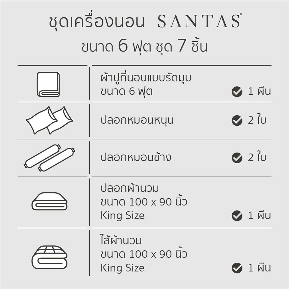 ชุดผ้าปูที่นอน 6 ฟุต 7 ชิ้น SANTAS COTTON USA MOONBOW PI