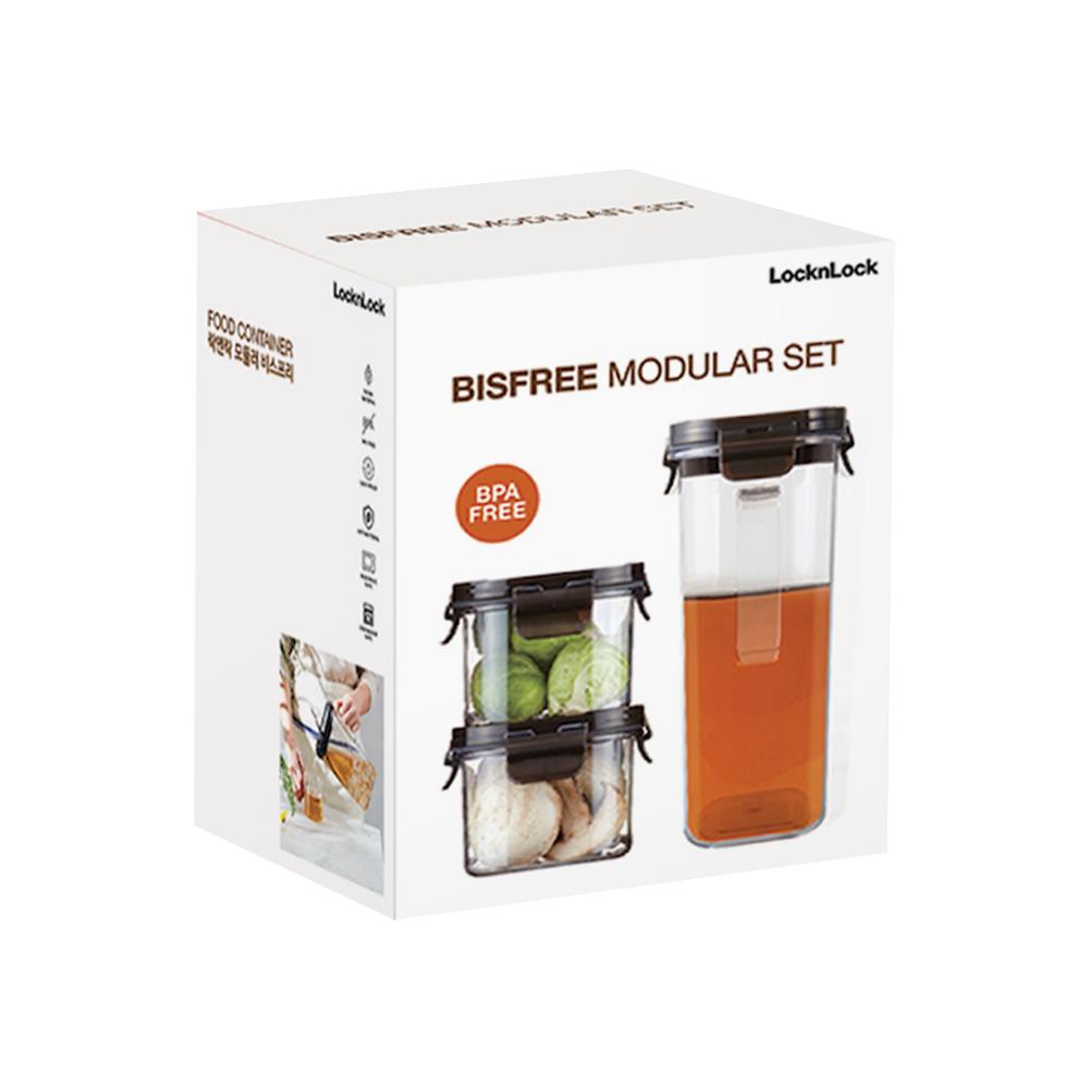 ชุดกล่องอาหารพร้อมเหยือก LOCKNLOCK BISFREE MODULAR สีดำ 3 ชิ้น