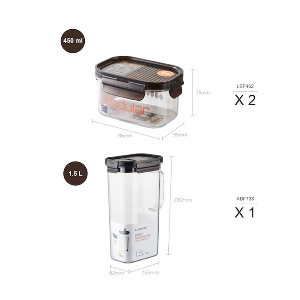 ชุดกล่องอาหารพร้อมเหยือก LOCKNLOCK BISFREE MODULAR สีดำ 3 ชิ้น