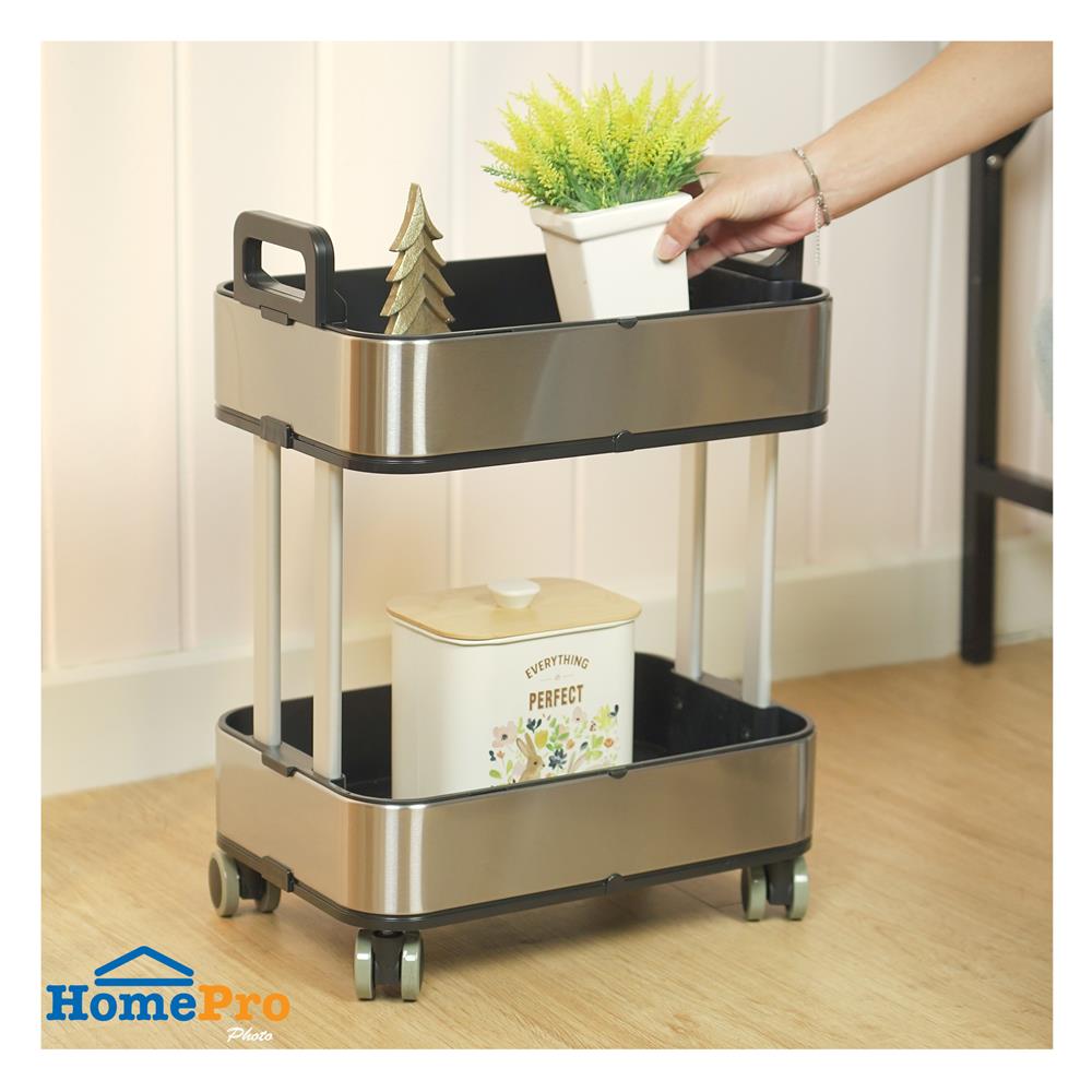 ชั้นวางของ 2 ชั้น มีล้อ STACKO LAVISH 37.7X26.9X54.1 ซม. สีเงิน