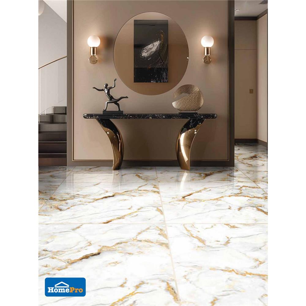 กระเบื้องพื้นพอร์ซเลน 100x100 ซม. TARA โกลด์ รูไทล์ ขาว PM 2 ตร.ม.