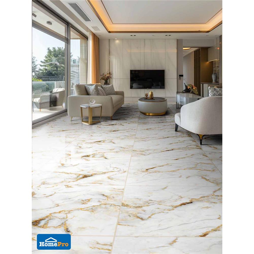 กระเบื้องพื้นพอร์ซเลน 100x100 ซม. TARA โกลด์ รูไทล์ ขาว PM 2 ตร.ม.