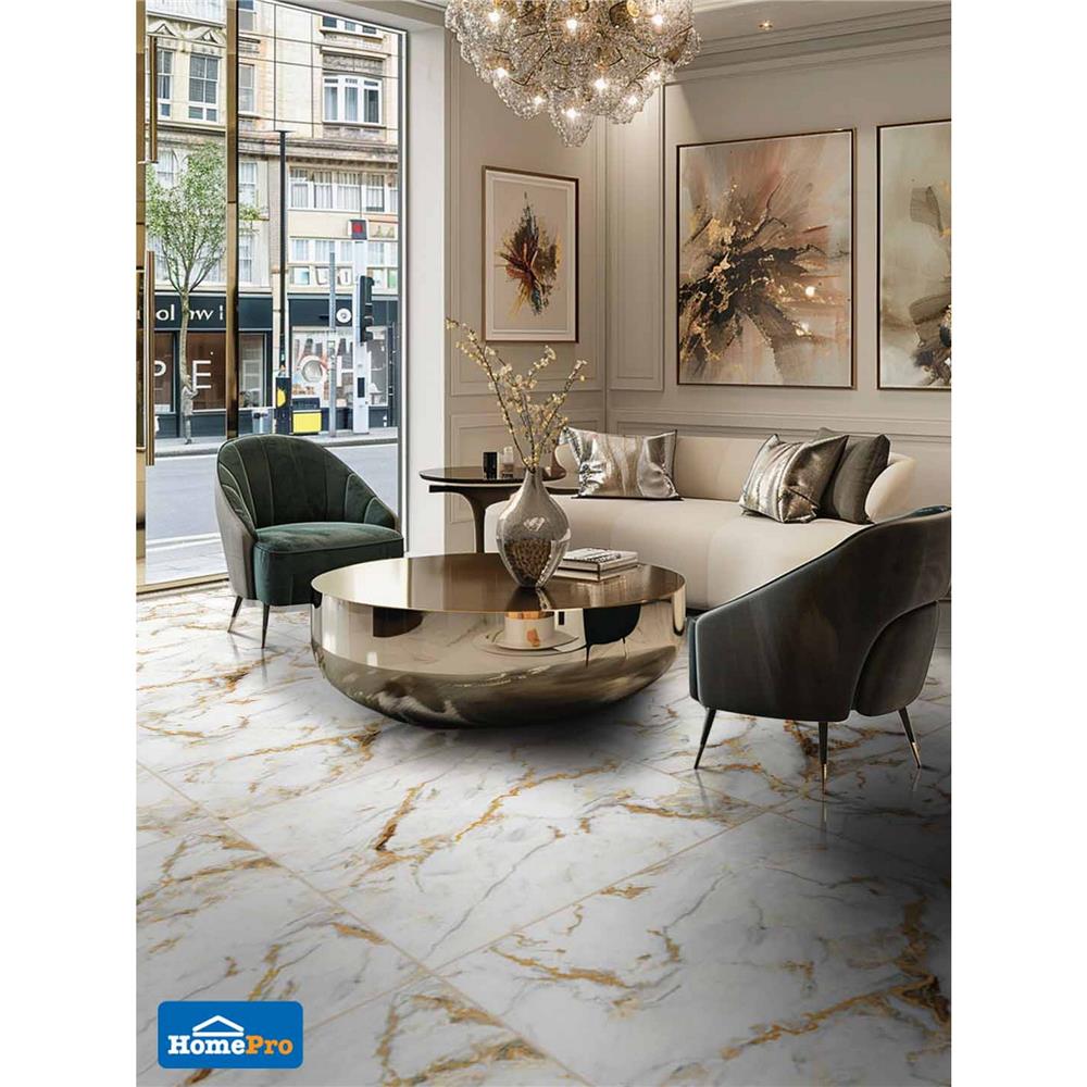 กระเบื้องพื้นพอร์ซเลน 100x100 ซม. TARA โกลด์ รูไทล์ ขาว PM 2 ตร.ม.