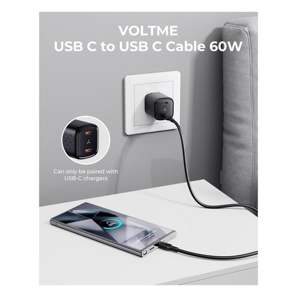 สายชาร์จ USB-C TO USB-C POWERLINK EDC C2280 2 เมตร สีดำ