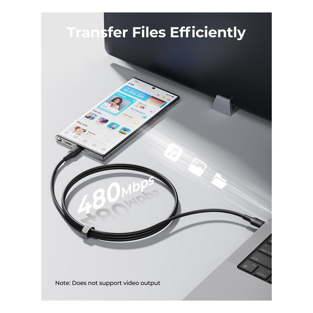สายชาร์จ USB-C TO USB-C POWERLINK EDC C2280 2 เมตร สีดำ