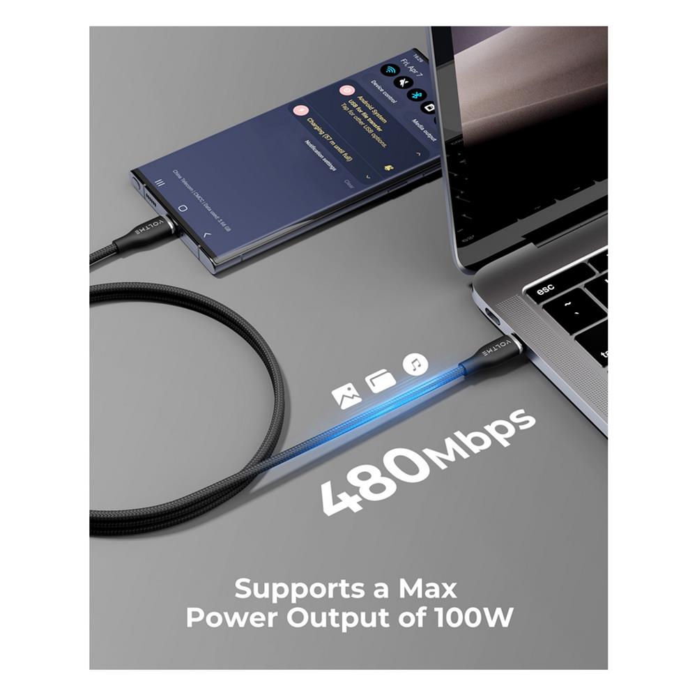 สายชาร์จ USB-C TO USB-C VOLTME POWERLINK RUGG C2057 1 เมตร สีดำ