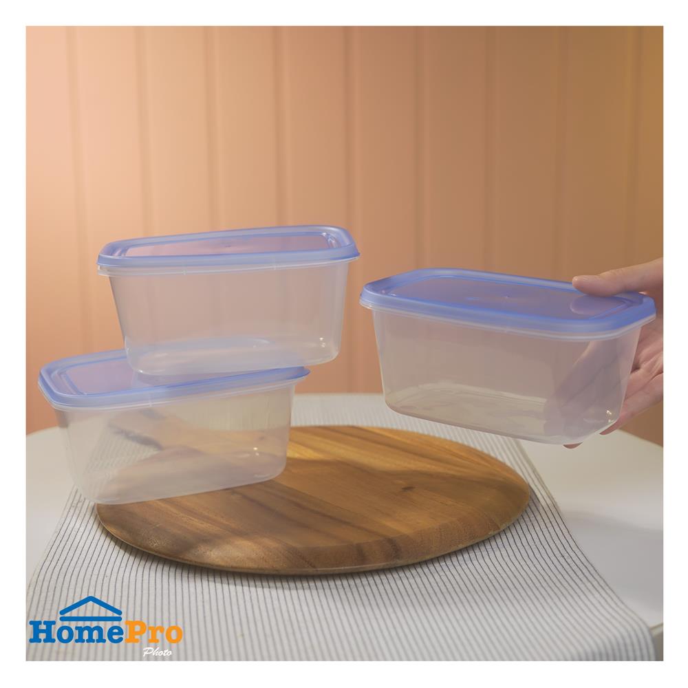 กล่องอาหารเหลี่ยม 1 ลิตร KECH NOLA สีฟ้า แพ็ก 3 ชิ้น