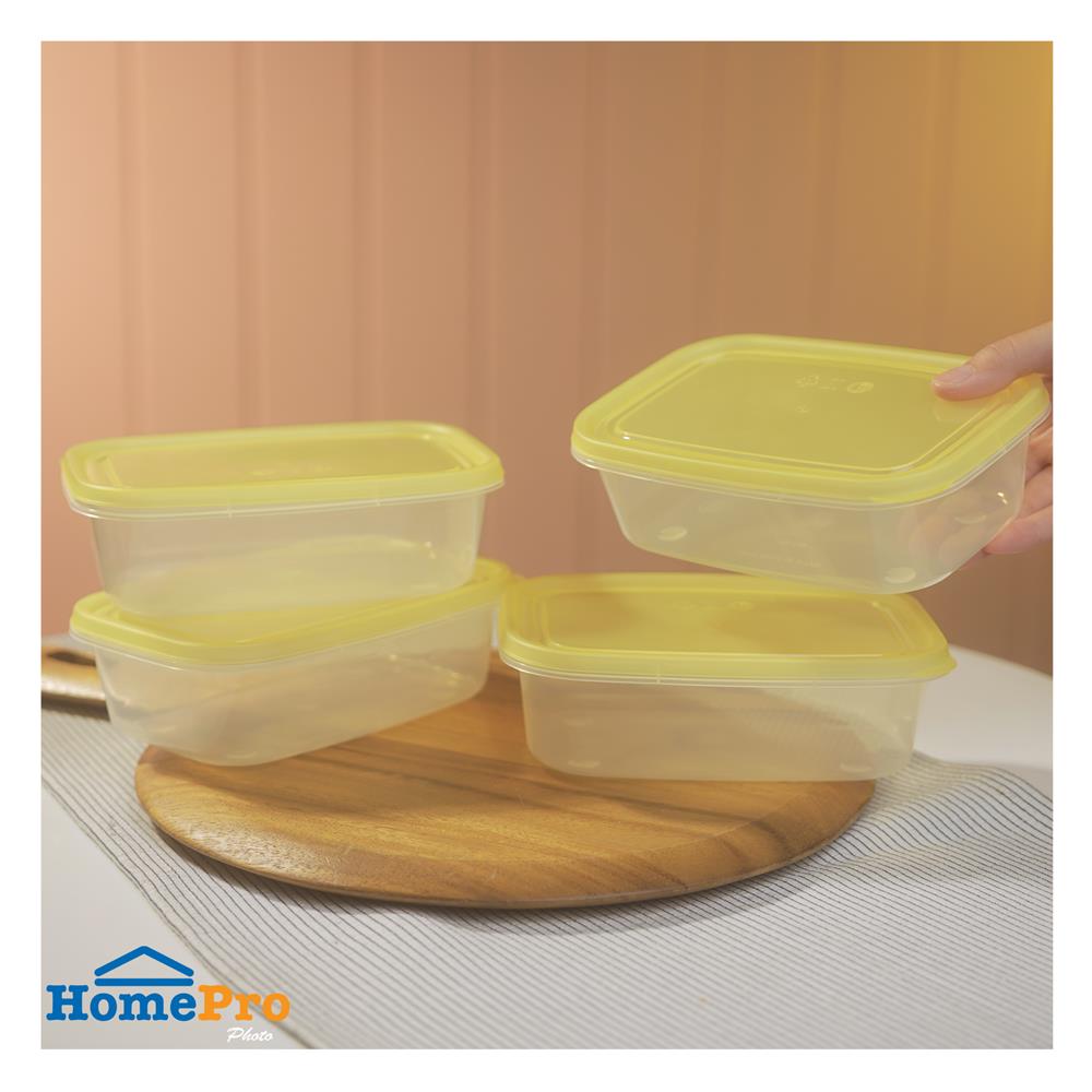 กล่องอาหารเหลี่ยม 0.6 ลิตร KECH NOLA สีเหลือง แพ็ก 4 ชิ้น
