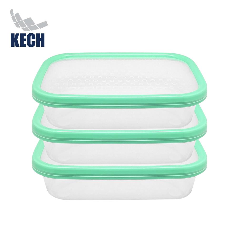 กล่องอาหารเหลี่ยม 0.8 ลิตร KECH NICE สีเขียว แพ็ก 3 ชิ้น_1