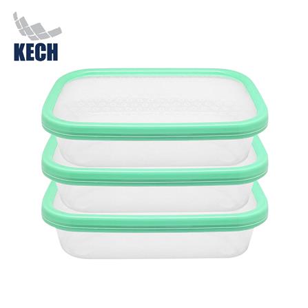 กล่องอาหารเหลี่ยม 0.8 ลิตร KECH NICE สีเขียว แพ็ก 3 ชิ้น_0
