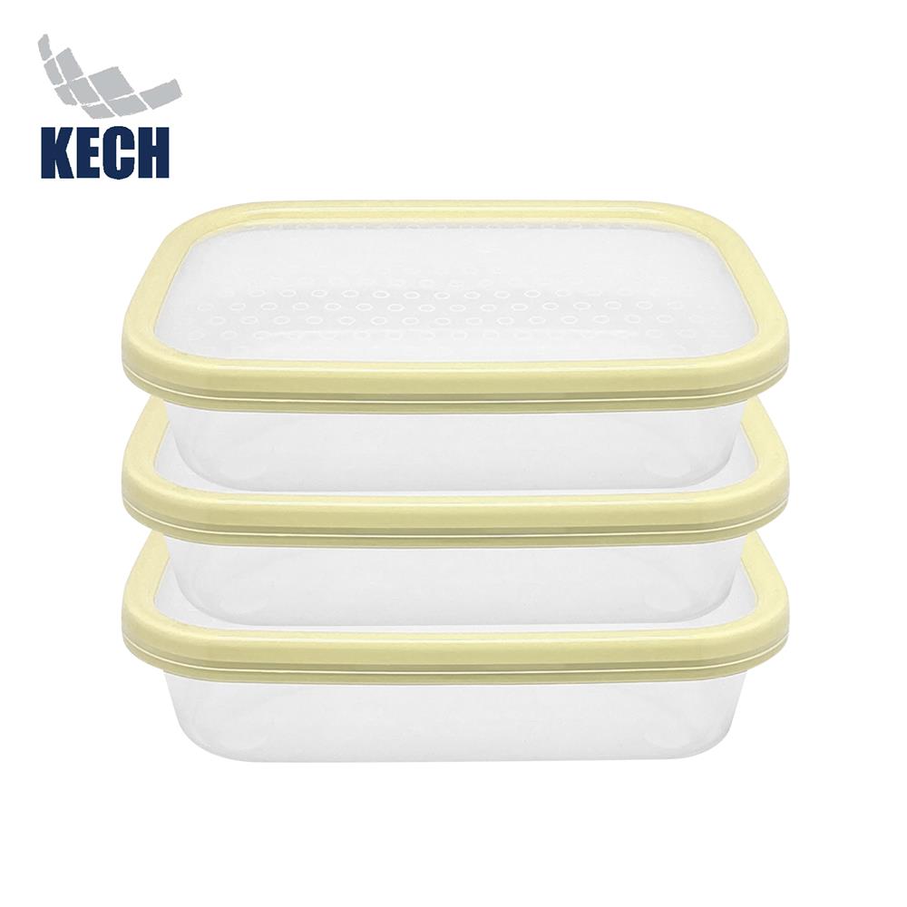กล่องอาหารเหลี่ยม 0.8 ลิตร KECH NICE สีเหลือง แพ็ก 3 ชิ้น_0