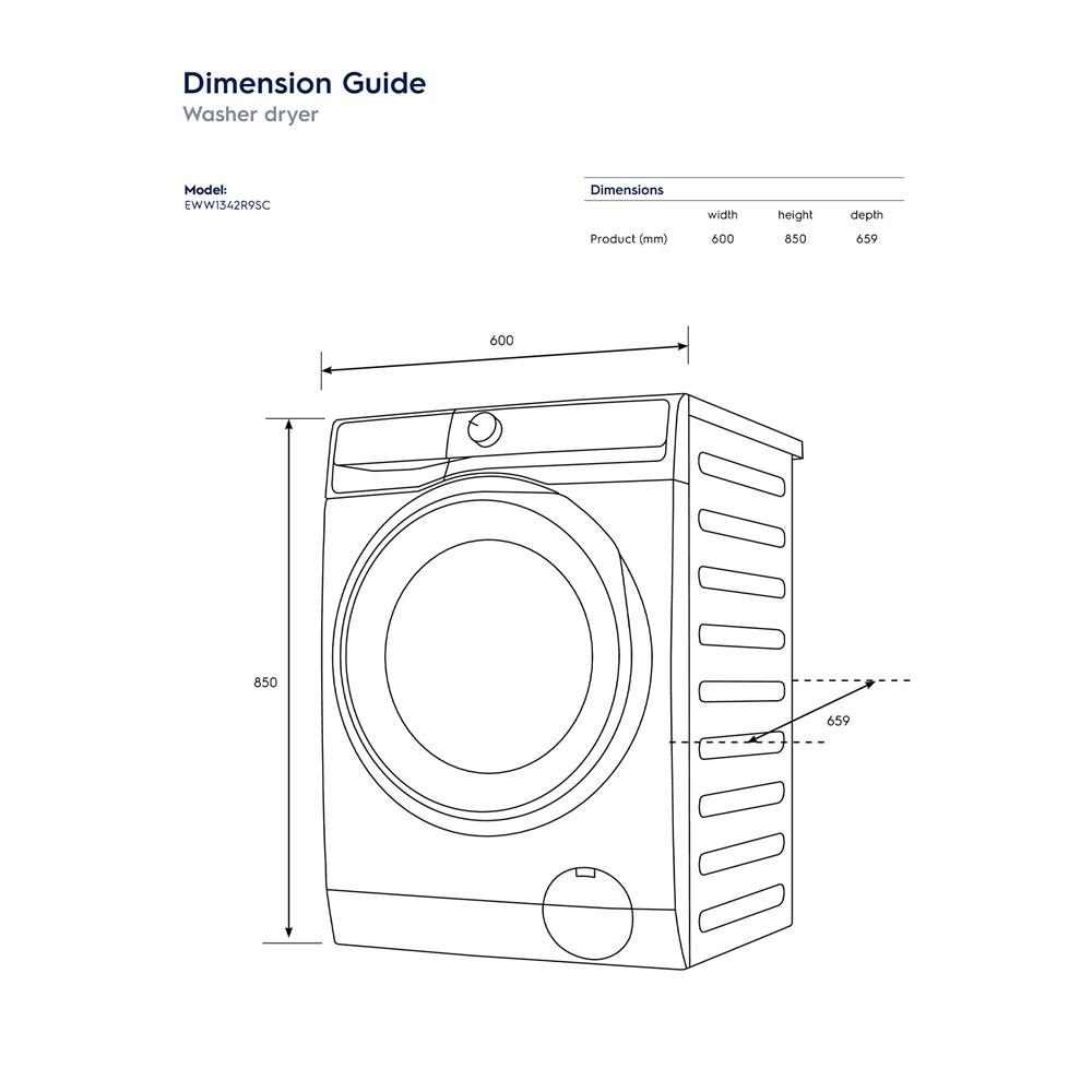 เครื่องซักอบผ้าฝาหน้าพร้อมขาตั้ง ELECTROLUX EWW1342R9SC 13/9 กก. 1400RPM อินเวอร์เตอร์ สีเทาเข้ม