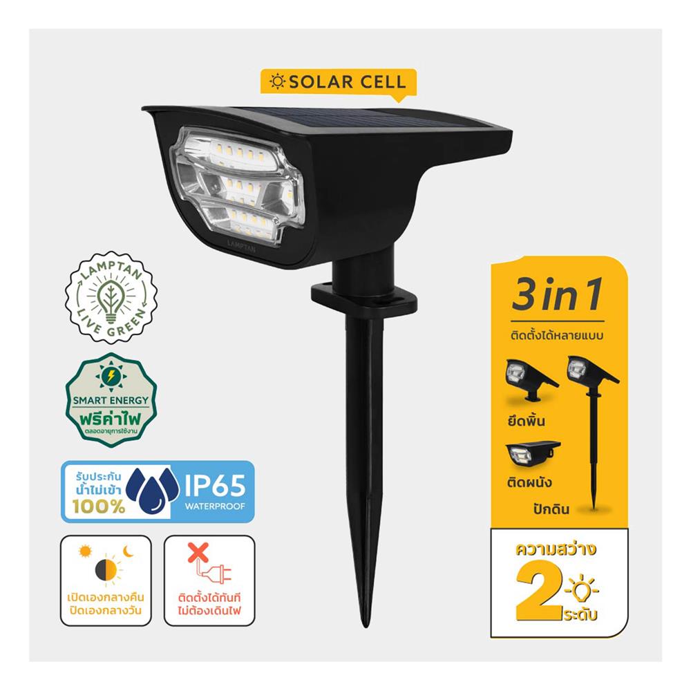 ไฟผนังภายนอก SOLAR LAMPTAN APEX 5 วัตต์ WARM WHITE สีดำ