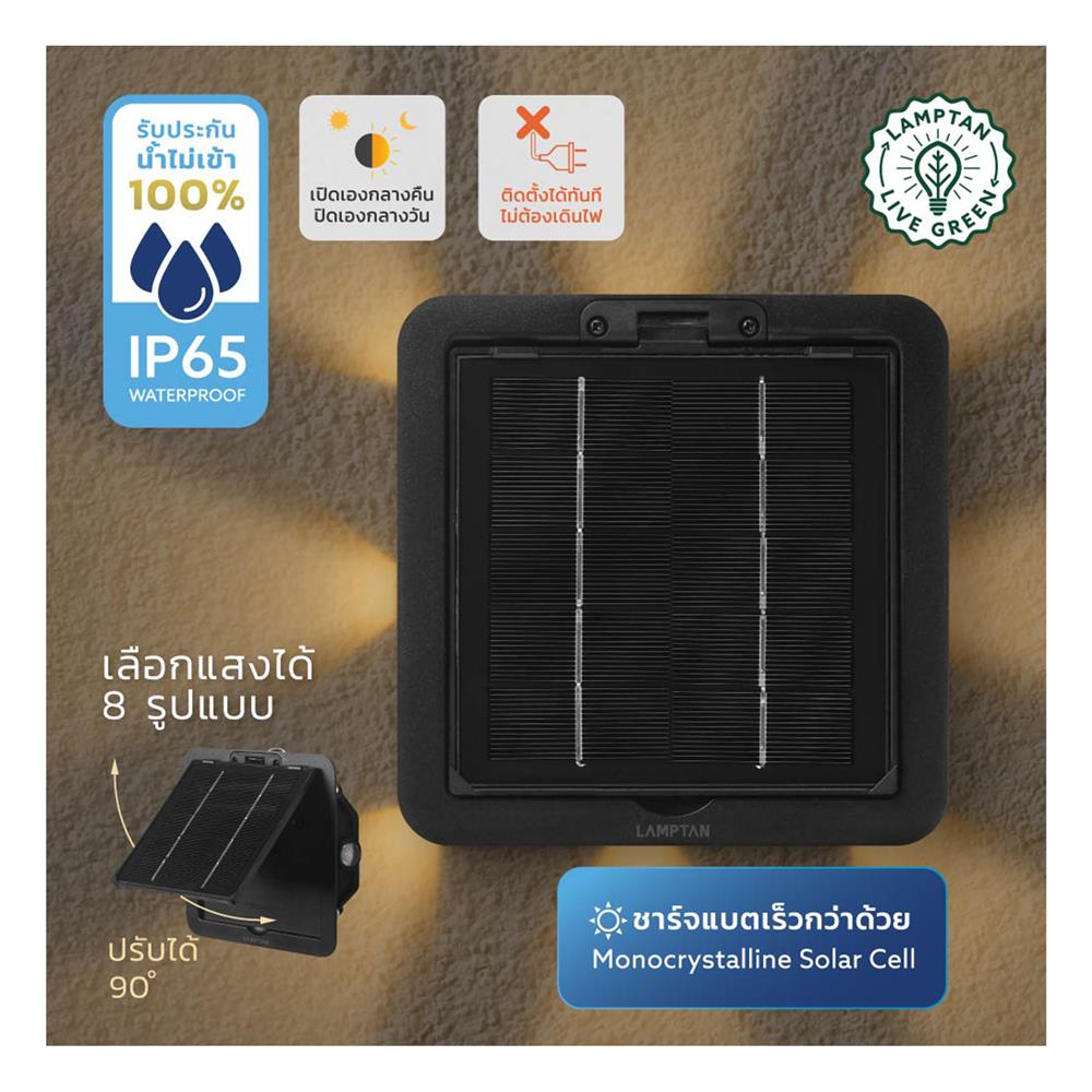 ไฟผนังภายนอก SOLAR LAMPTAN QUADLUX 9 วัตต์ WARM WHITE สีดำ