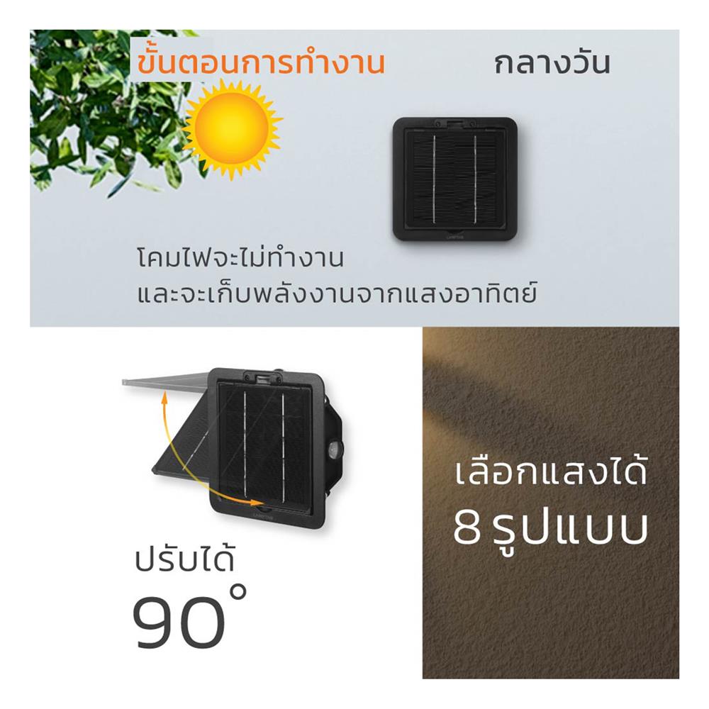 ไฟผนังภายนอก SOLAR LAMPTAN QUADLUX 9 วัตต์ WARM WHITE สีดำ